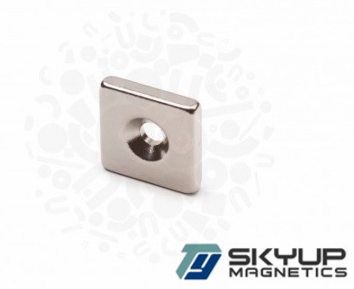 Block magnets with 1 counter sunk hole used in Electronics.motors ,generators.produced by professional magnets factory