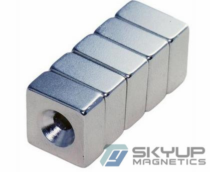 China Hot Sale Block supper strong permanent Rare earth NdFeB Magnets with counter sunk hole for door catch ,seperators supplier