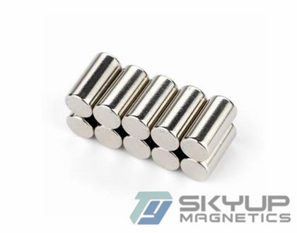 China Cylinder NdFeB magnets Coated with Nickel  made by permanent rare earth Neo magnets produced by Skyup magnetics supplier