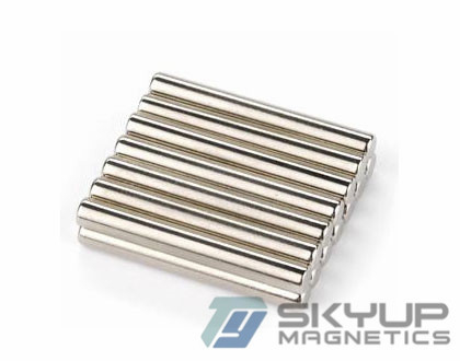 Cylinder Neodymium Stro magnets Coated with Nickel  made by permanent rare earth Neo magnets produced by Skyup magnetics